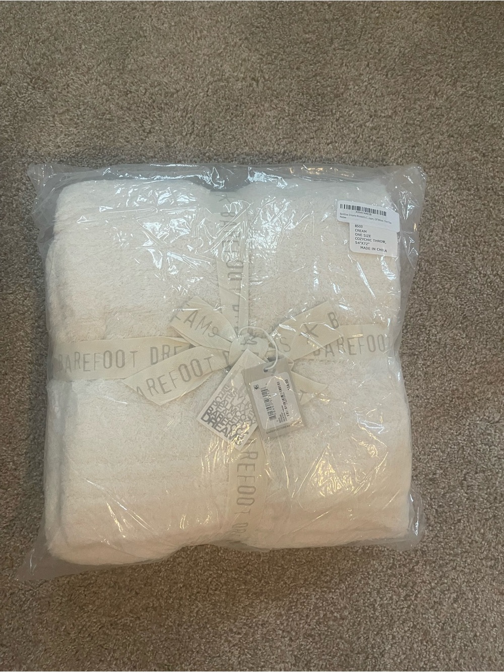 Barefoot Dreams Neutral Cream Plush Throw Blanket